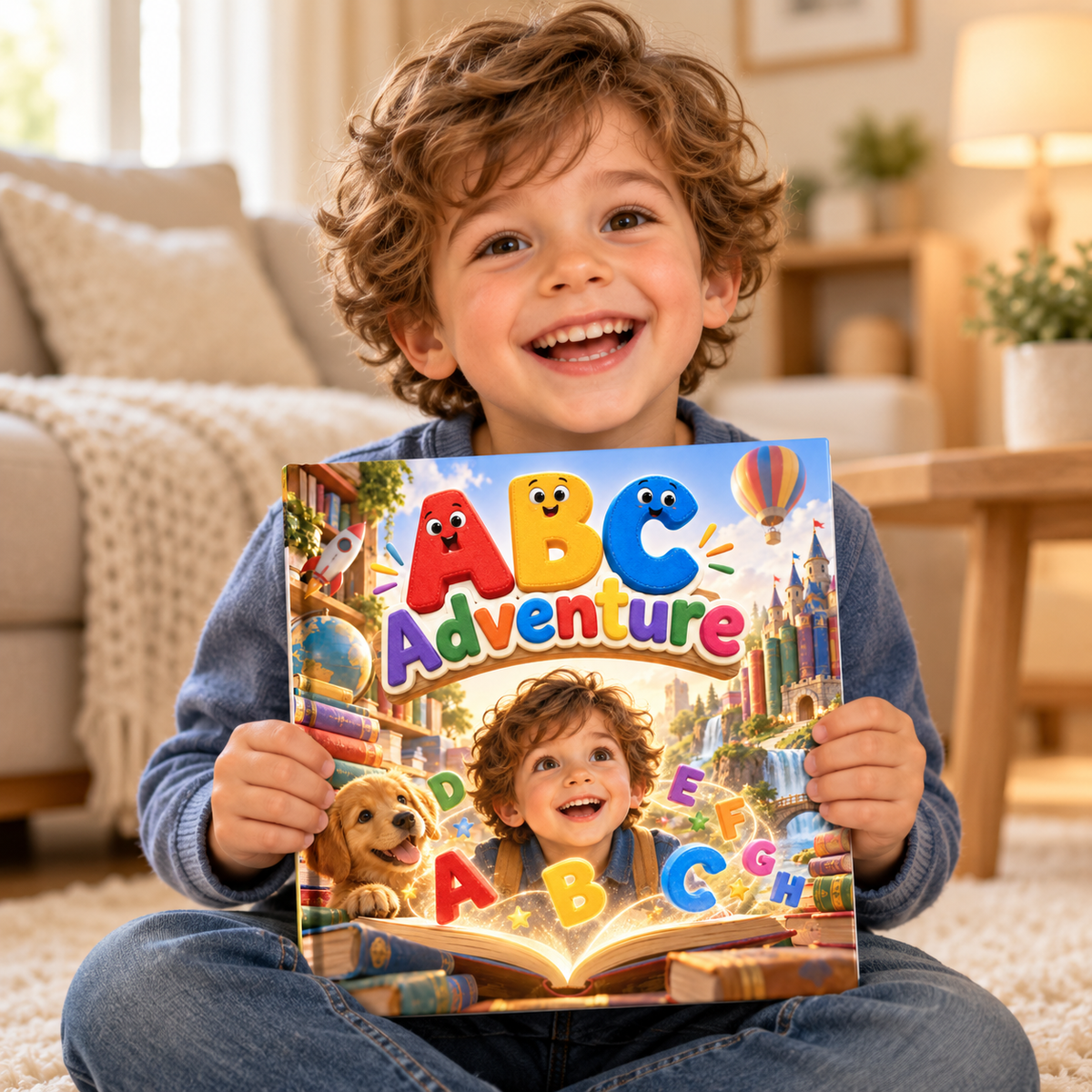 Child holding the ABC Adventure personalised book