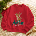 Festive Red personalised Hero Sweatshirt with reindeer and child's name