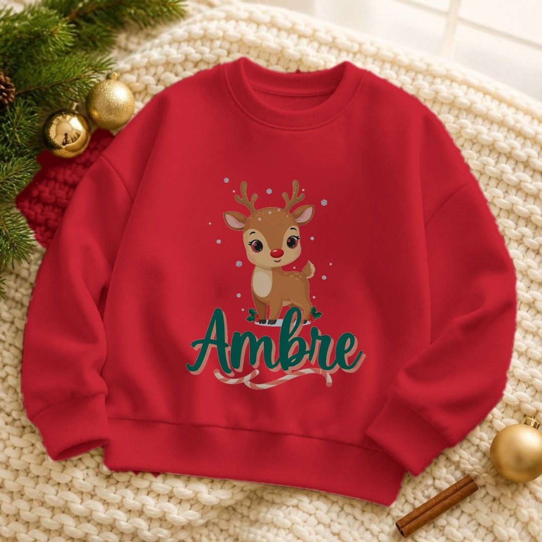 Festive Red personalised Hero Sweatshirt with reindeer and child's name