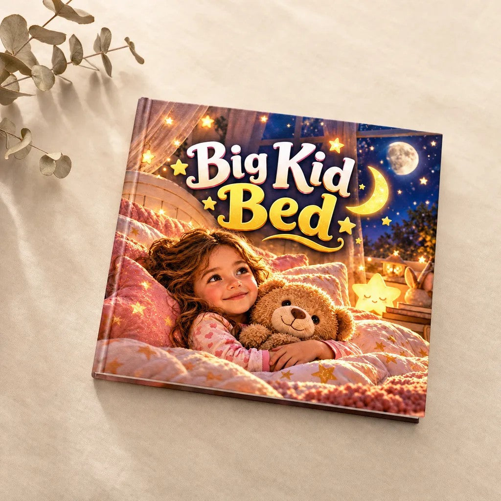 Big Kid Bed personalised hardcover book, flat lay
