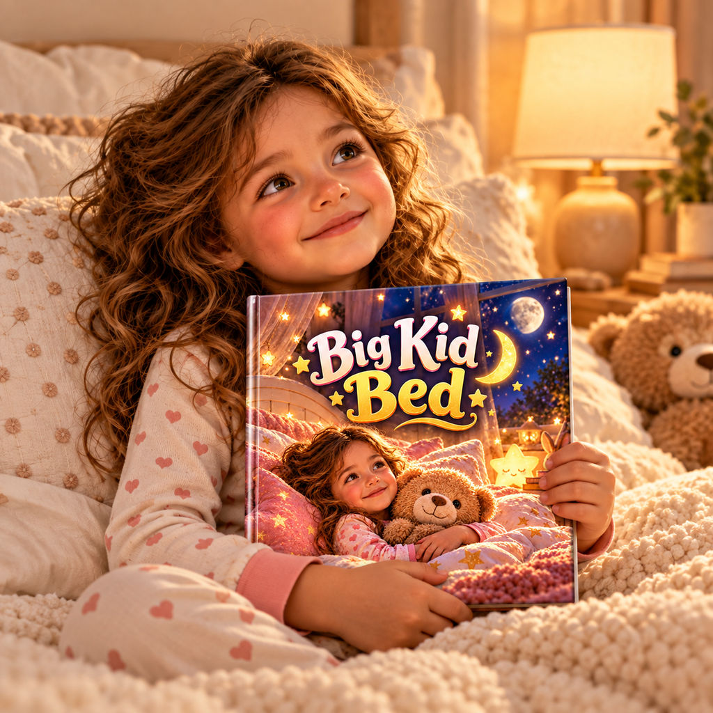Child holding the Big Kid Bed personalised book