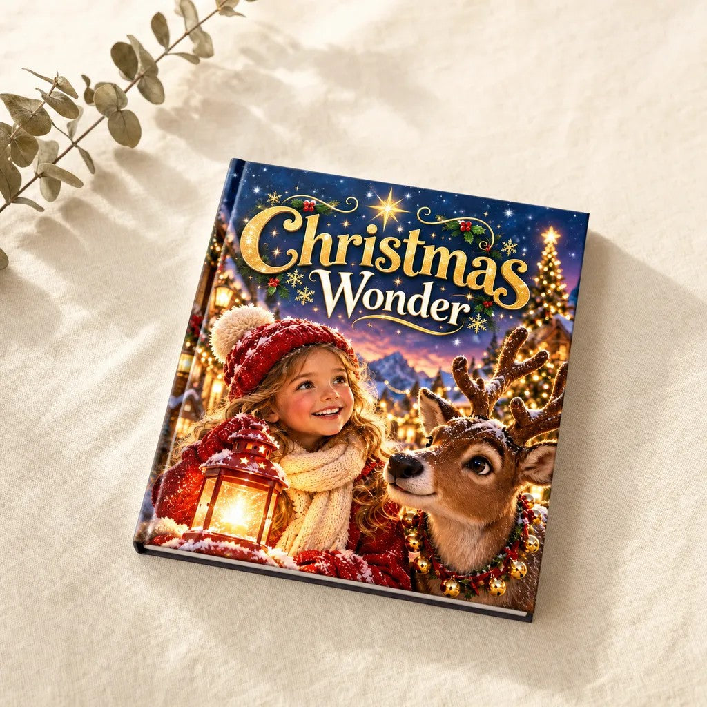Christmas Wonder personalised hardcover book, flat lay