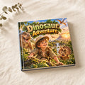 Dinosaur Adventure personalised hardcover book, flat lay