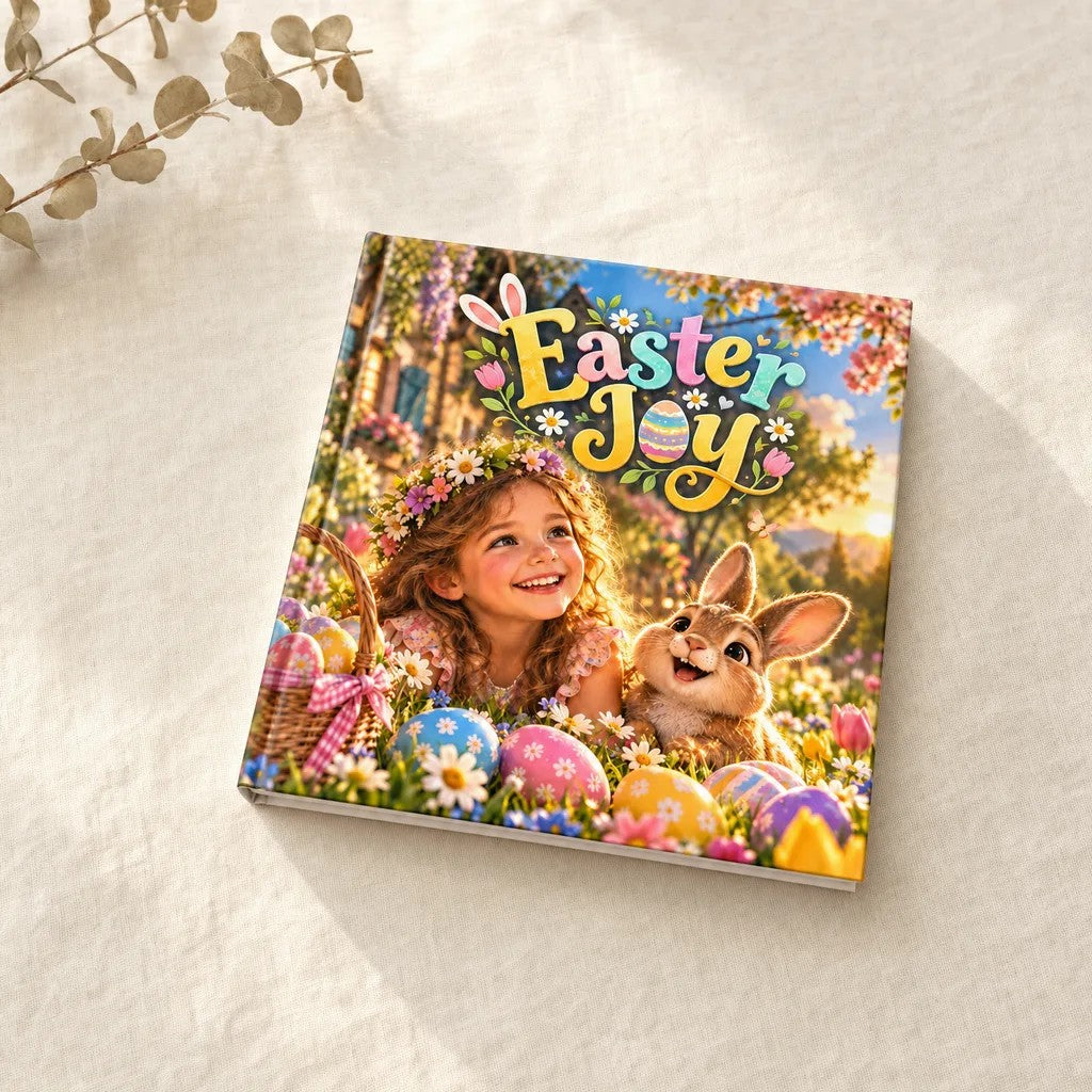 Easter Joy personalised hardcover book, flat lay