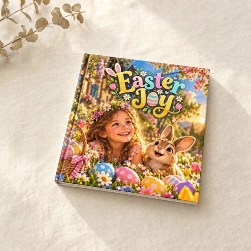 Easter Joy personalised hardcover book, flat lay