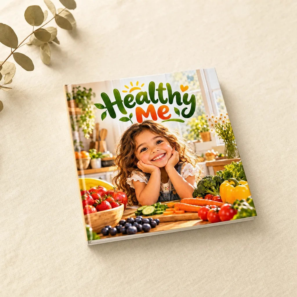 Healthy Me personalised hardcover book, flat lay