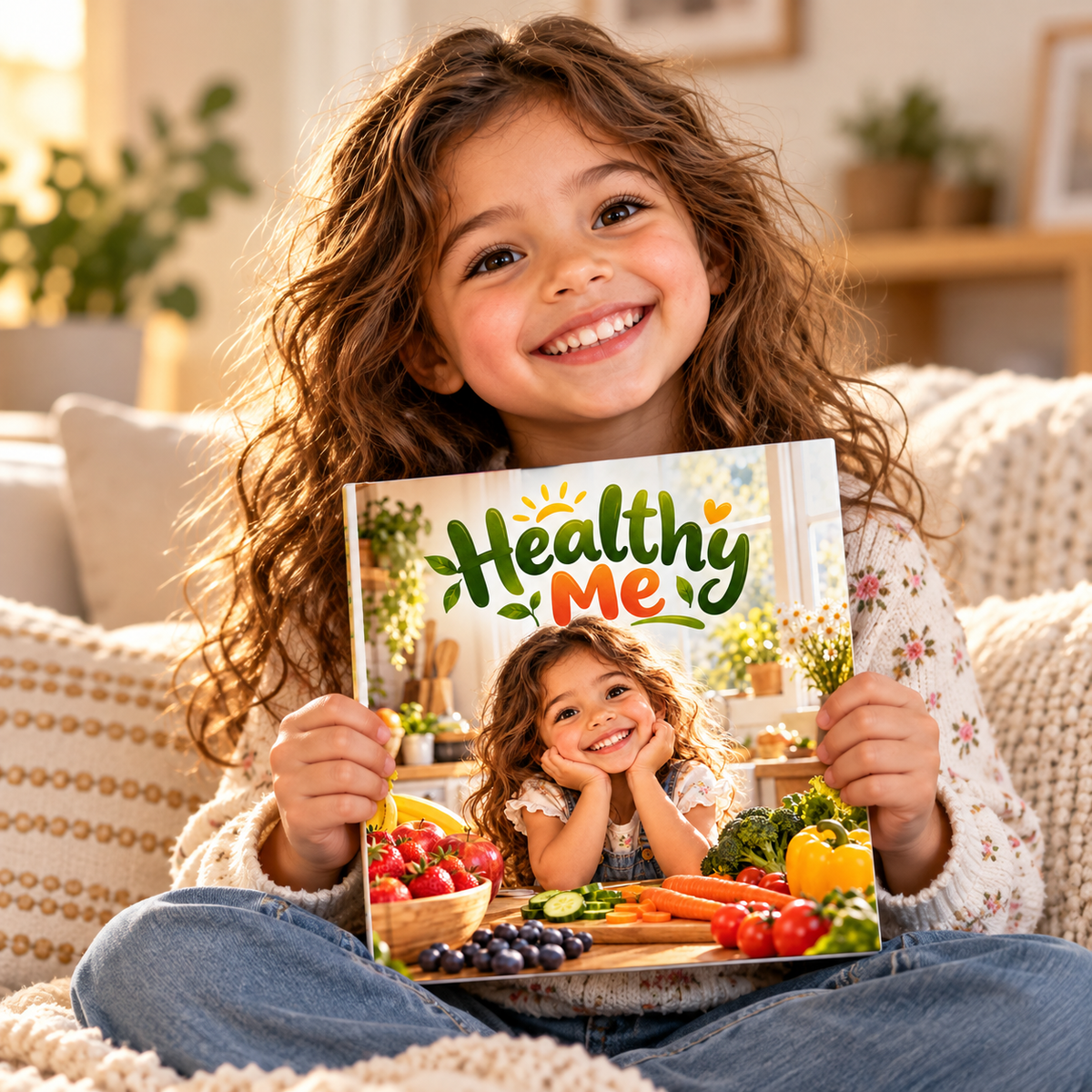 Child holding the Healthy Me personalised book