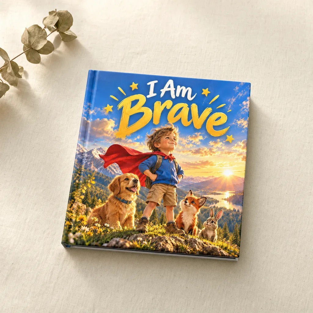I Am Brave personalised hardcover book, flat lay