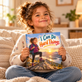 Child holding the I Can Do Hard Things personalised book