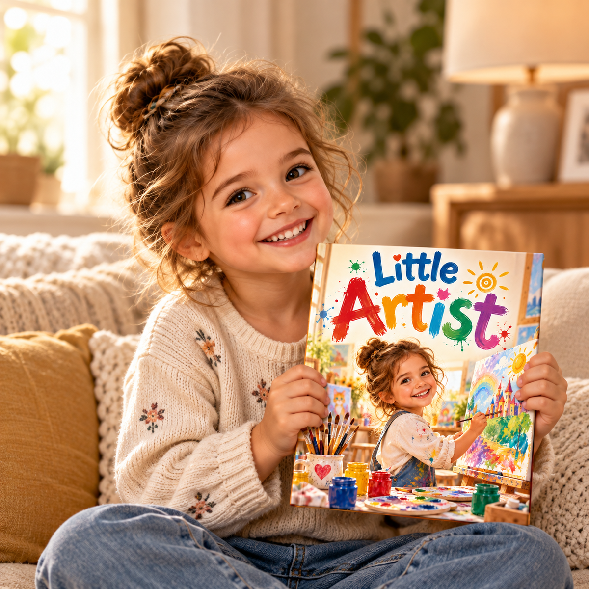 Child holding the Little Artist personalised book