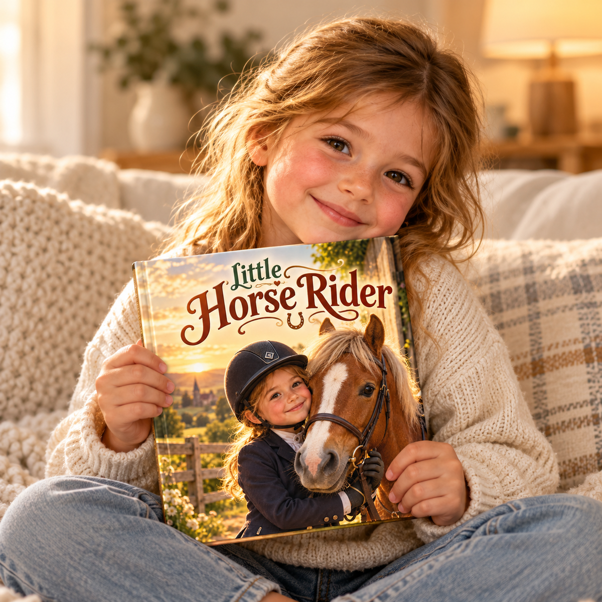 Child holding the Little Horse Rider personalised book