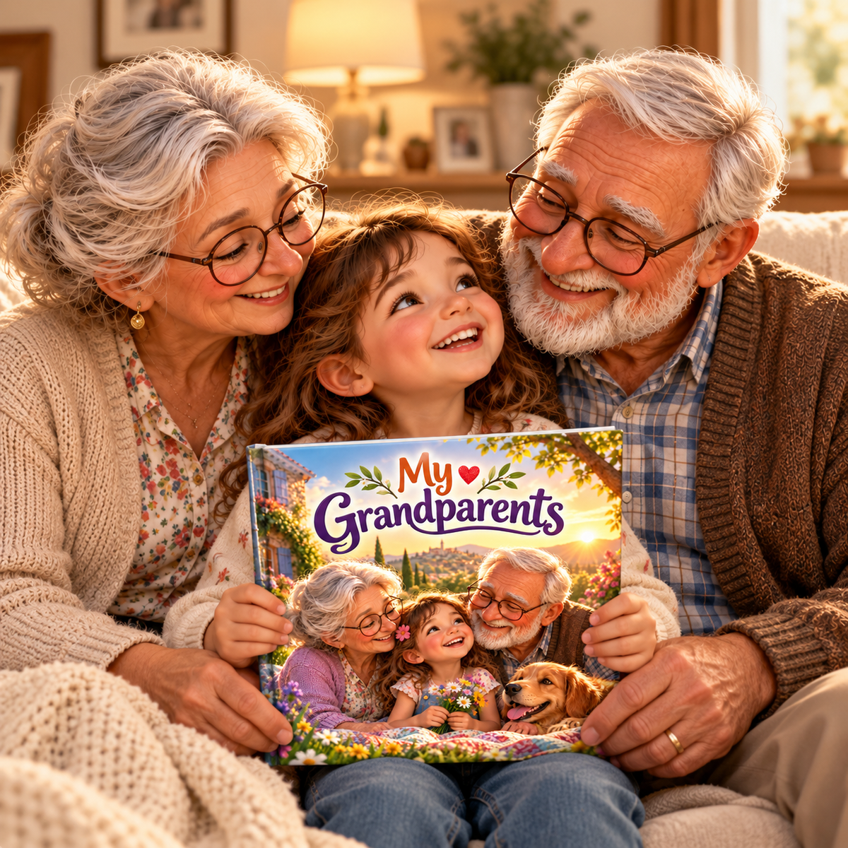 Child holding the My Grandparents personalised book