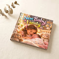 New Baby in the Family personalised hardcover book, flat lay