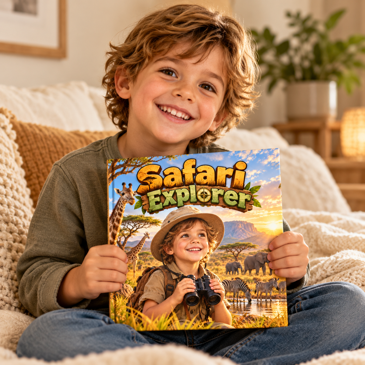 Child holding the Safari Explorer personalised book